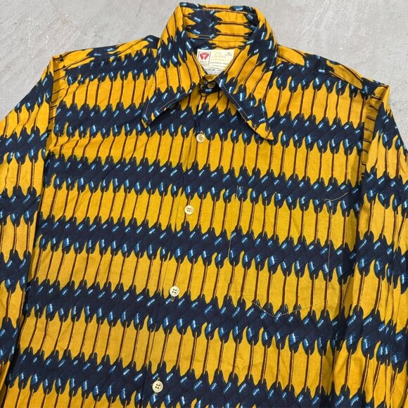 Rare 1960s Spire California Dacron Disco Colorful Pattern Shirt Medium 15 1/2 - Picture 2 of 9